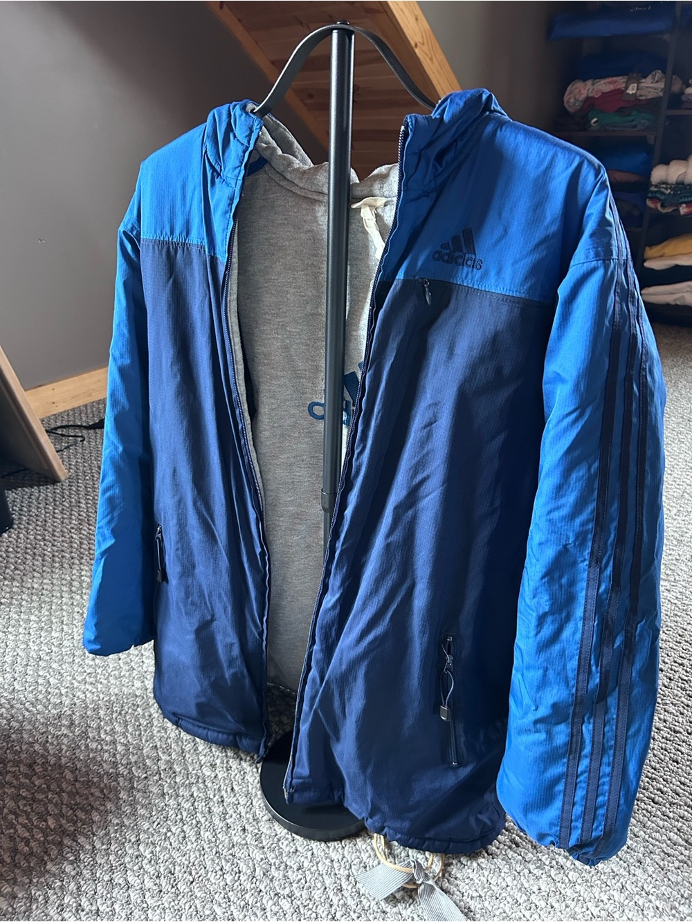 Vintage 90s/2000’s Adidas Men's Reversible Blue Hooded Performance Jacket